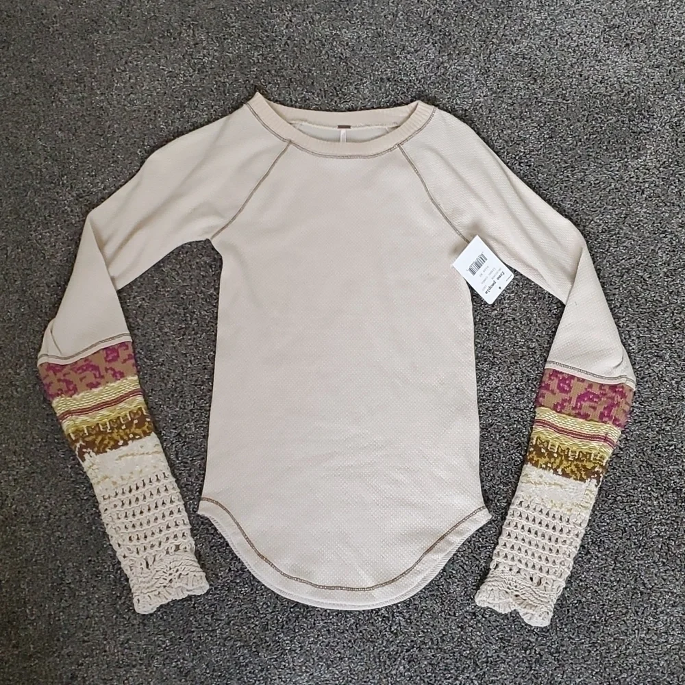 NWT Free People Mix Thermal Cuff Long Sleeve Y2K Top women boho